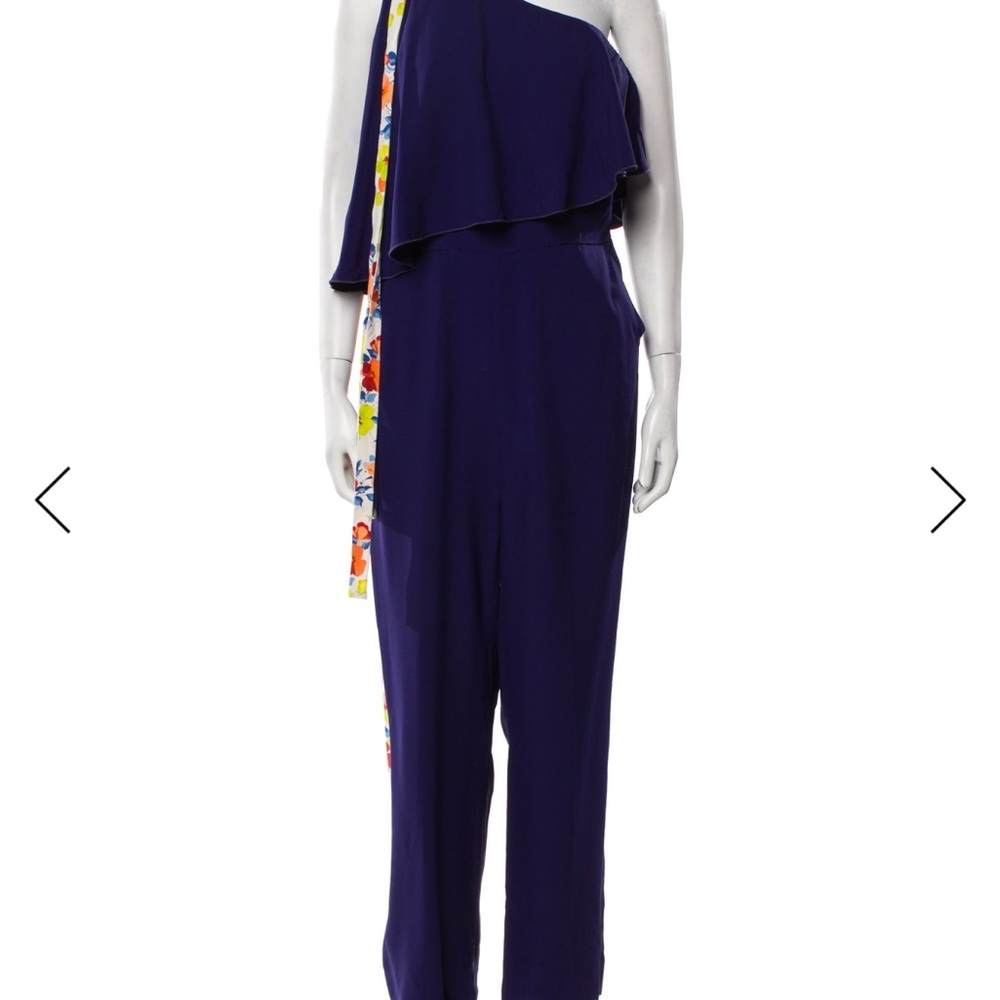 MSGM One-Shoulder Purple Jumpsuit with Floral Accent